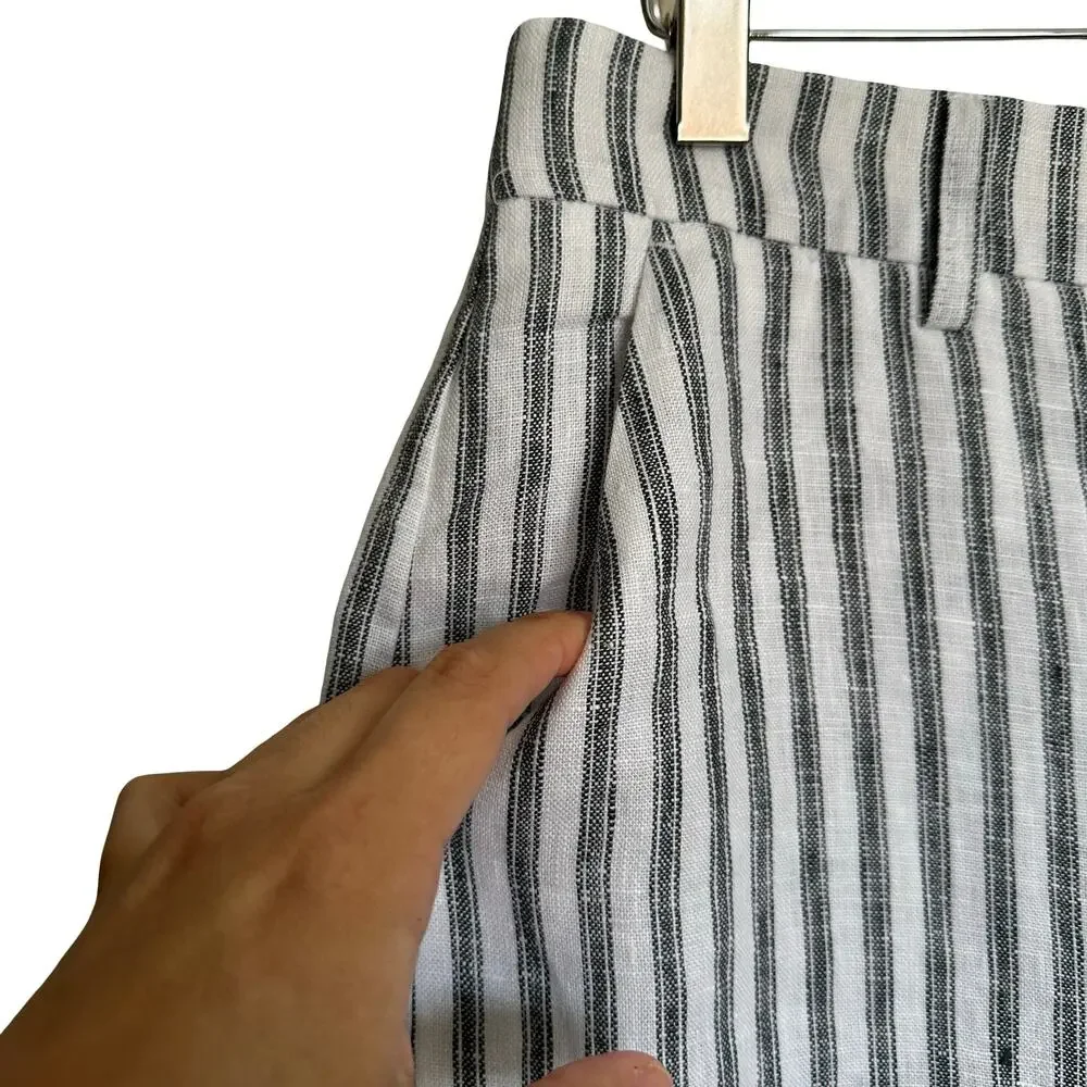 Reformation Carter Linen Wide Leg Pants Mid Rise White Striped Coastal Size 10